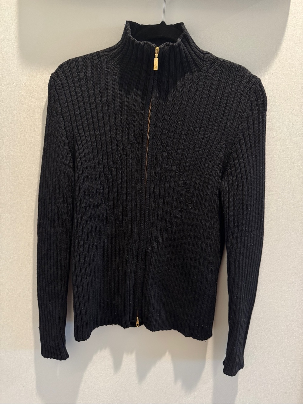 Moncler Black Ribbed Zip-Up Turtleneck Sweater